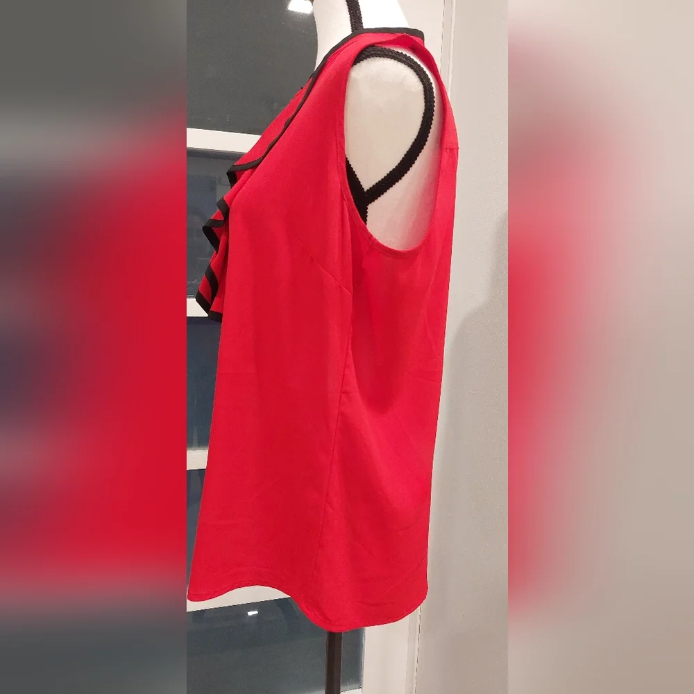 Calvin Klein Red Ruffled Blouse with Black Accents - Picture 3 of 6